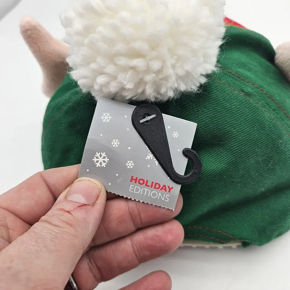 Christmas Elf Merry Hat Cap Snap Back One Size Green‎ Red Pom Pom Ears Glitter